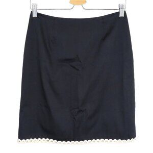 Trina Turk Womens 6 Black White Scallop Trim Hem Straight Pencil Skirt Career